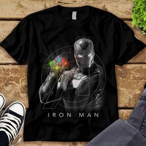 Marvel Avengers Endgame Glowing Stones Logo Overlay Portrait Unisex T-shirt